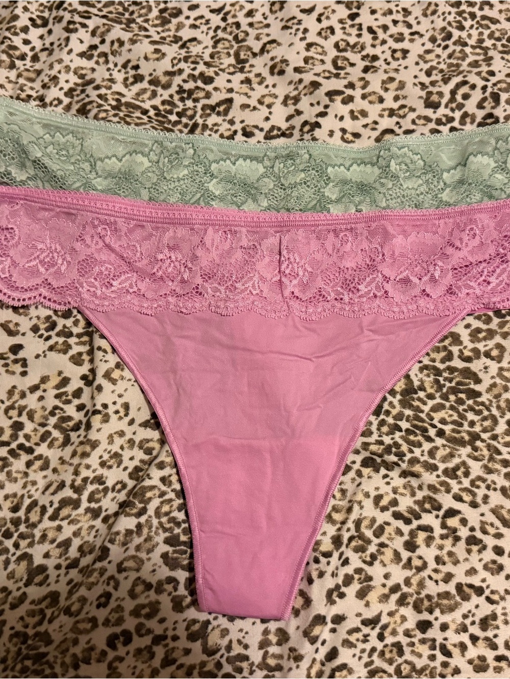 Soma Lace-Trim Thong Panties in Pink and Mint 2pc